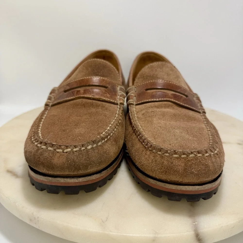 Martin Dingman Shoes Mens 10 Brown Suede Leather Loafer Slip On Lug Sole Moc Toe